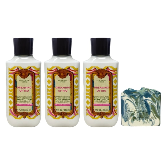 Bath & Body Works Dreaming Of Rio 3 Daily Nourishing Body Lotions with a Zen Garden Bar Soap