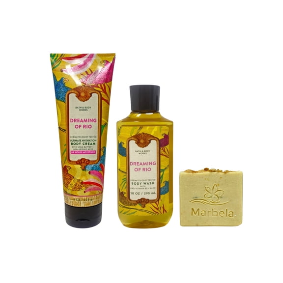 Bath & Body Works Dreaming Of Rio - Ultimate Hydration Body Cream and Body Wash with a Perfectly Peeled Bar Soap