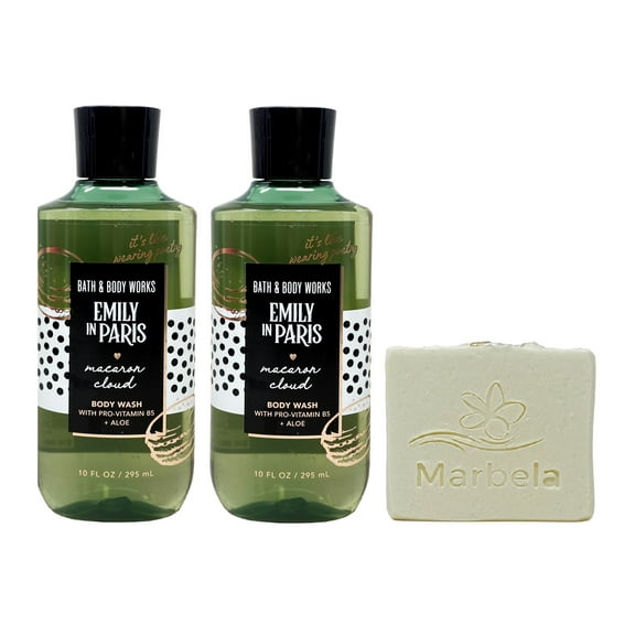 Bath & Body Works Emily In Paris - Macaron Cloud 2 Pack Body Wash Bundle with a Natural Oats Bar Soap - Full Size