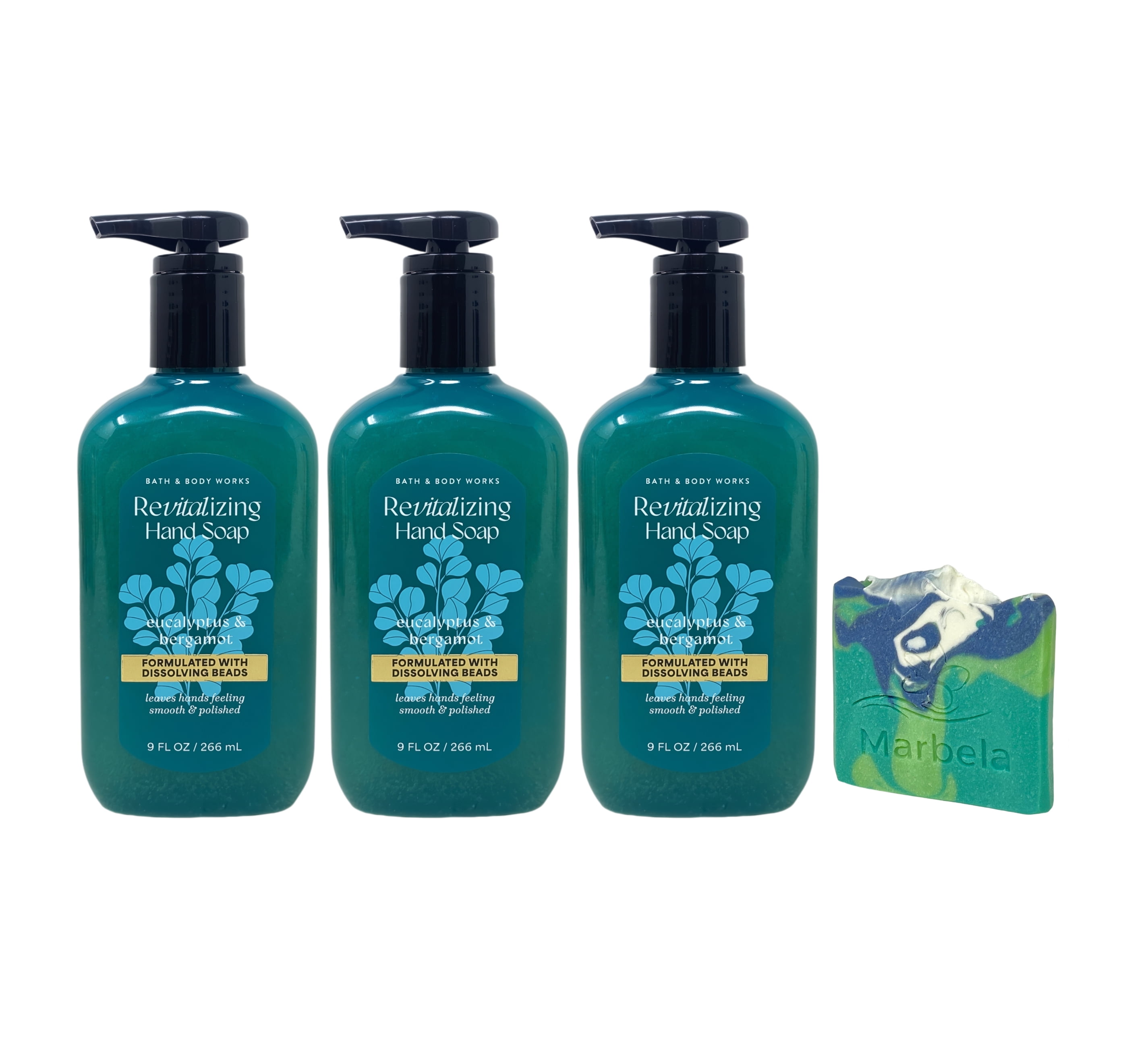 Bath & Body Works Eucalyptus & Bergamot 3 Revitalizing Gel Hand Soap with an Aloe Vera Mini Soap