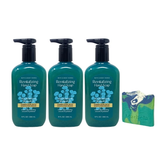 Bath & Body Works Eucalyptus & Bergamot 3 Revitalizing Gel Hand Soap with an Aloe Vera Mini Soap