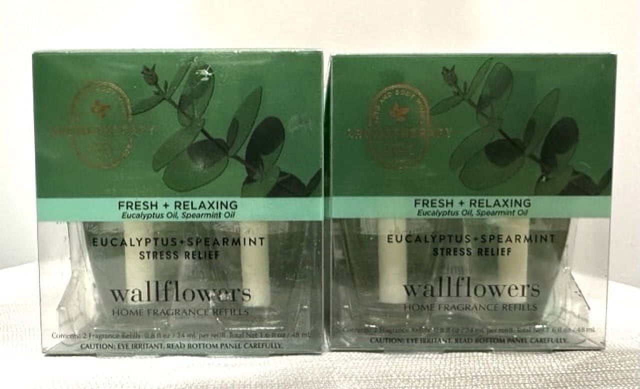 Bath & Body Works Eucalyptus Spearmint Stress Relief Wallflowers, 0.8 fl oz each - 4 Refills