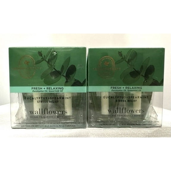 Bath & Body Works Eucalyptus Spearmint Stress Relief Wallflowers, 0.8 fl oz each - 4 Refills