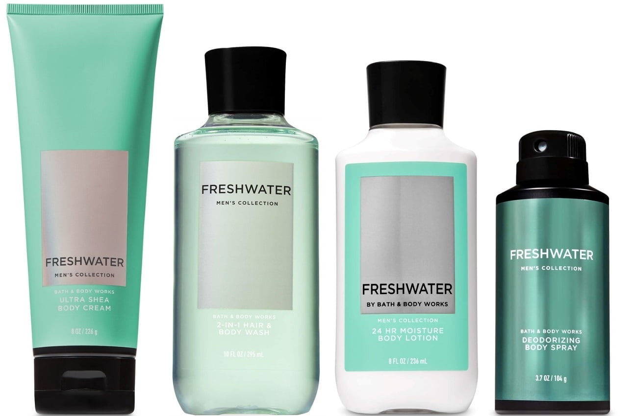 Bath and Body Works FRESHWATER men's collection Deluxe Gift Set - Ultra Shea Body Cream - 2-in-1 Hair & Body Wash - Body Lotion - Body Spray - Full Bath and Body Works FRESHWATER men's collection Deluxe Gift Set - Ultra Shea Body Cream - 2-in-1 Hair & Body Wash - Body Lotion - Body Spray - Full