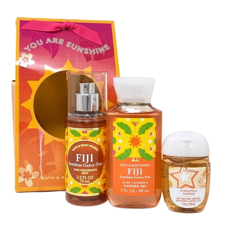 Bath and Body Works Fiji Sunshine Guava-Tini You are My Sunshine Travel Gift Bag Set - Fragrance Mist - Shower Gel - Pineapple Mango Hand Gel - Travel Size