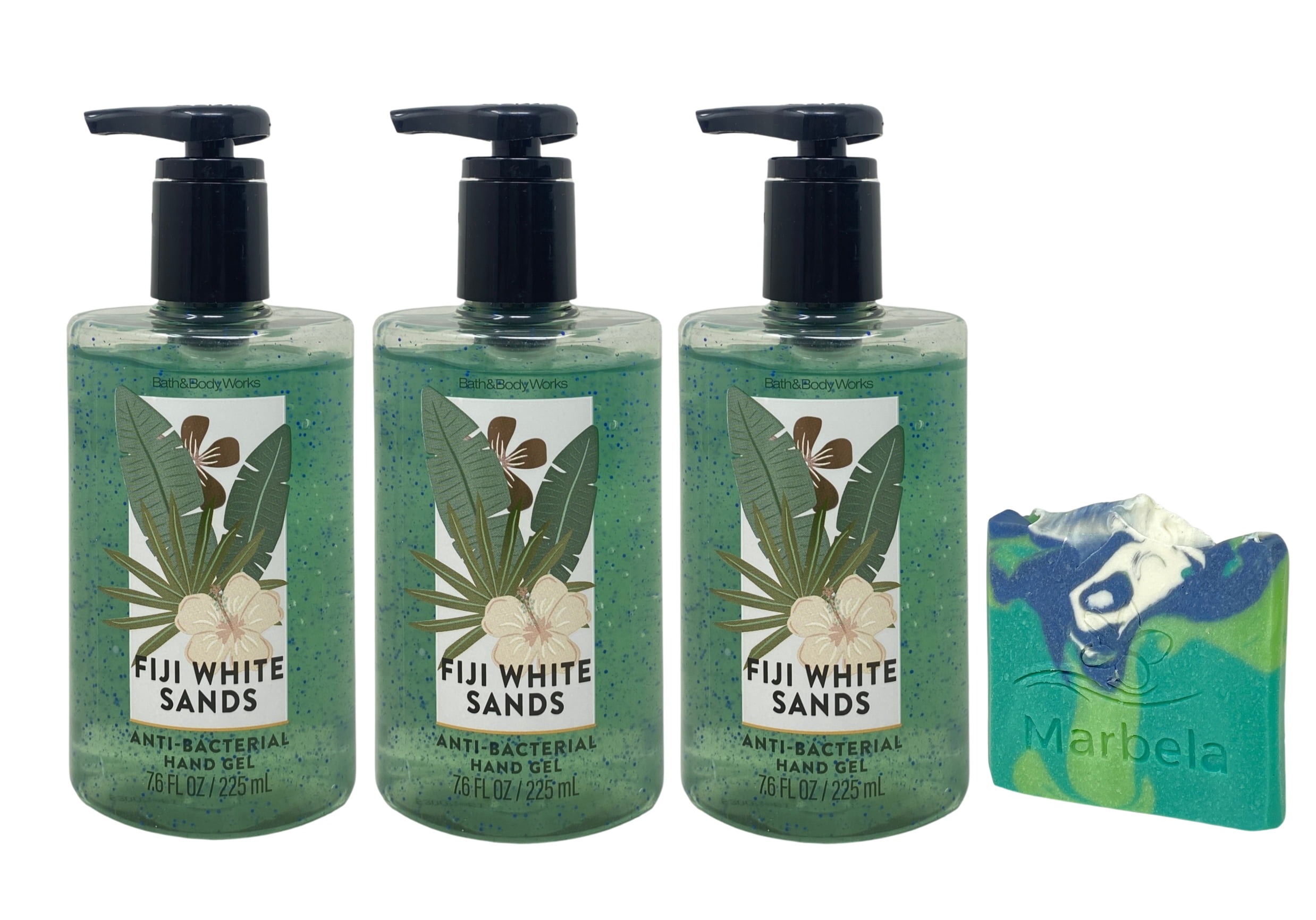 Bath & Body Works Fiji White Sands 3 Hand Gels with an Aloe Vera Mini Soap
