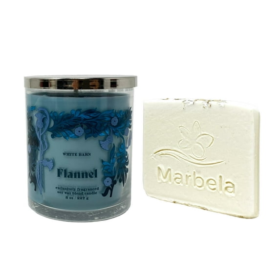 Bath & Body Works Flannel Single-Wick Scented Candle with a Marbela Natural Oats Sample Soap