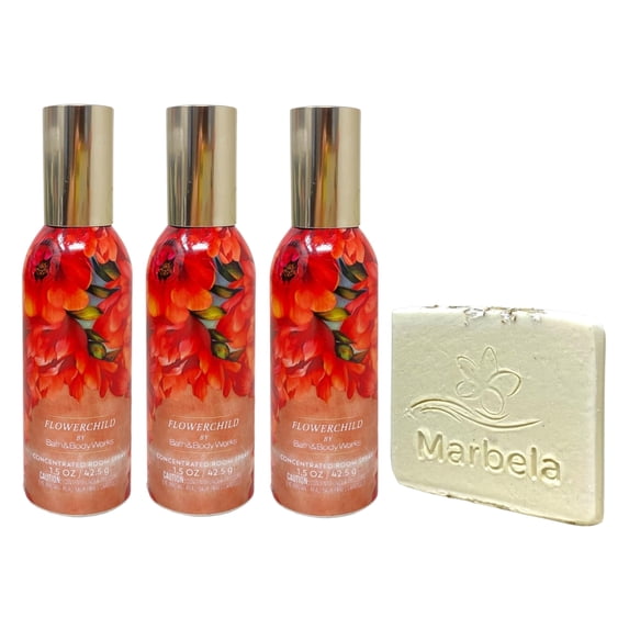 Bath & Body Works Flowerchild - 3 Concentrated Room Sprays (1.5 oz / 42.5 g Each) with a Natural Oats Mini Soap