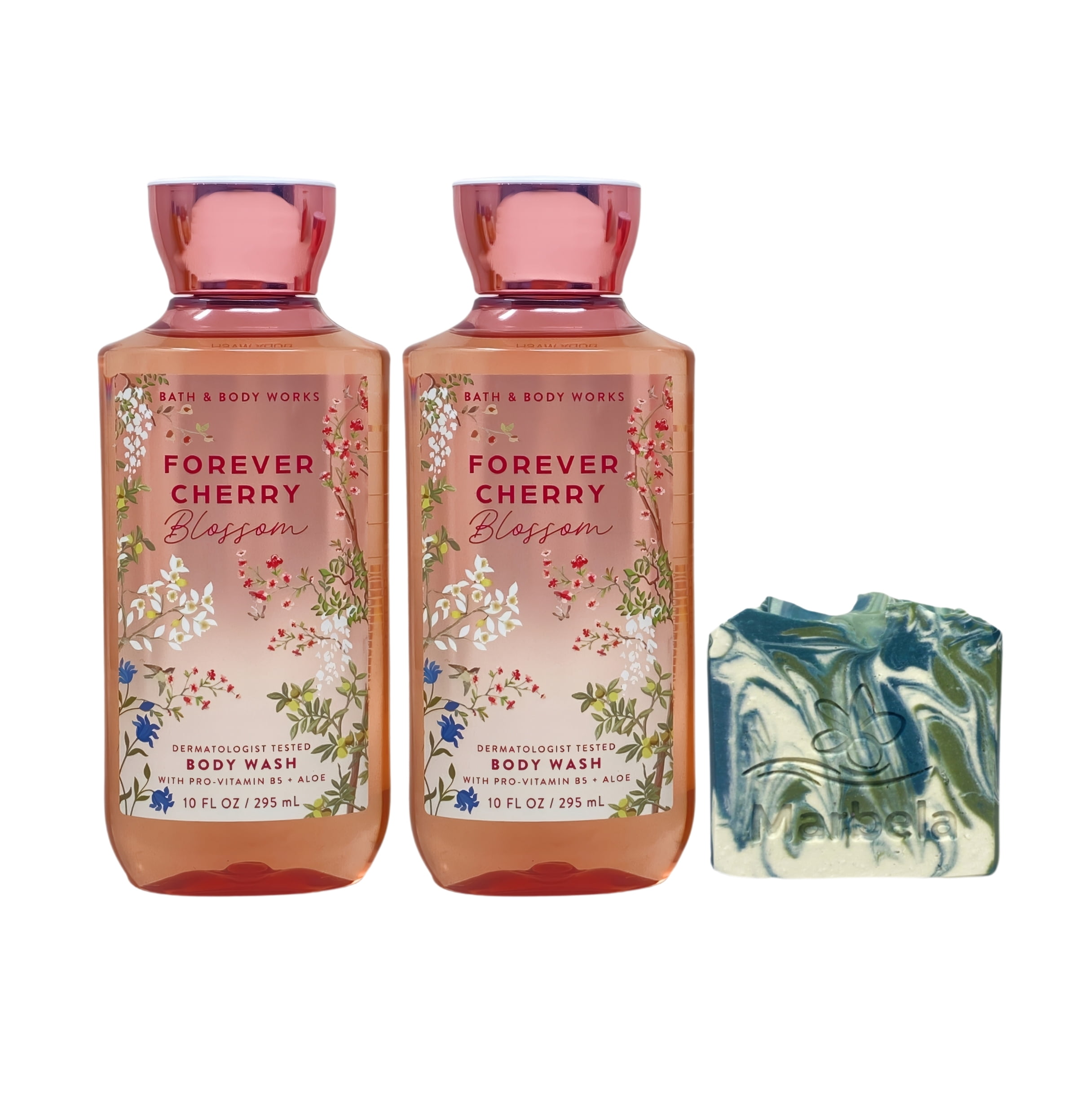 Bath & Body Works Forever Cherry Blossom 2 Body Washes with a Zen Garden Bar Soap