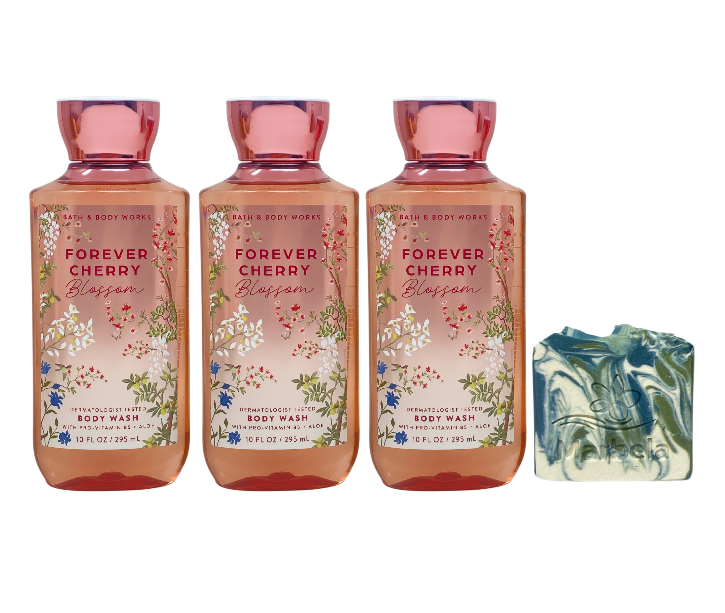 Bath & Body Works Forever Cherry Blossom 3 Body Washes with a Zen Garden Bar Soap