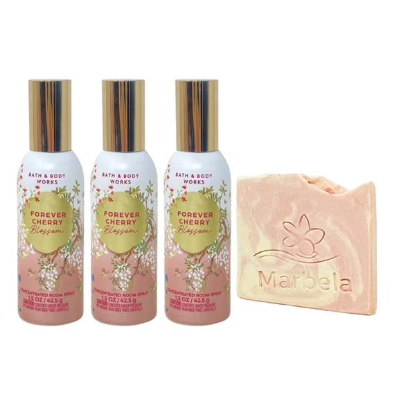 Bath & Body Works Forever Cherry Blossom 3 Concentrated Room Sprays with a Himalayan Salts Springs Mini Soap