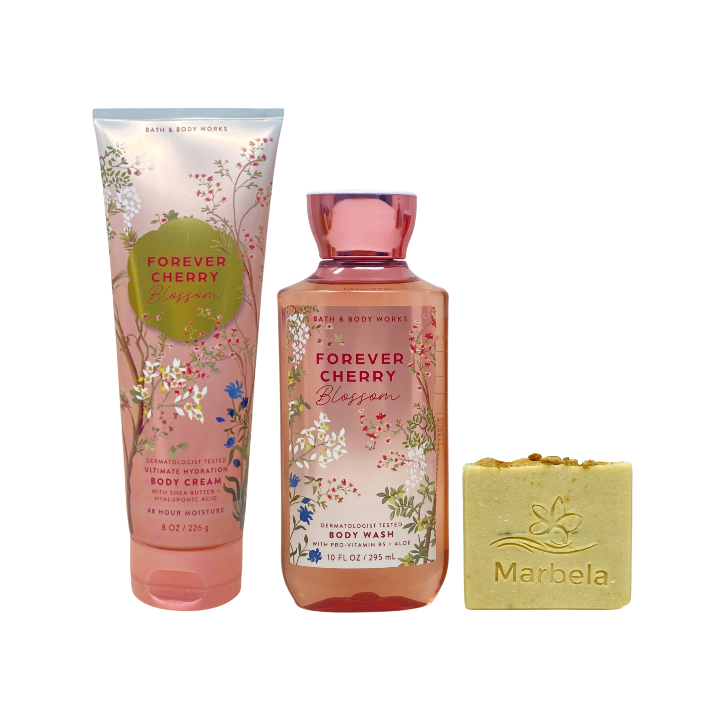 Bath & Body Works Forever Cherry Blossom - Ultimate Hydration Body Cream and Body Wash with a Perfectly Peeled Bar Soap