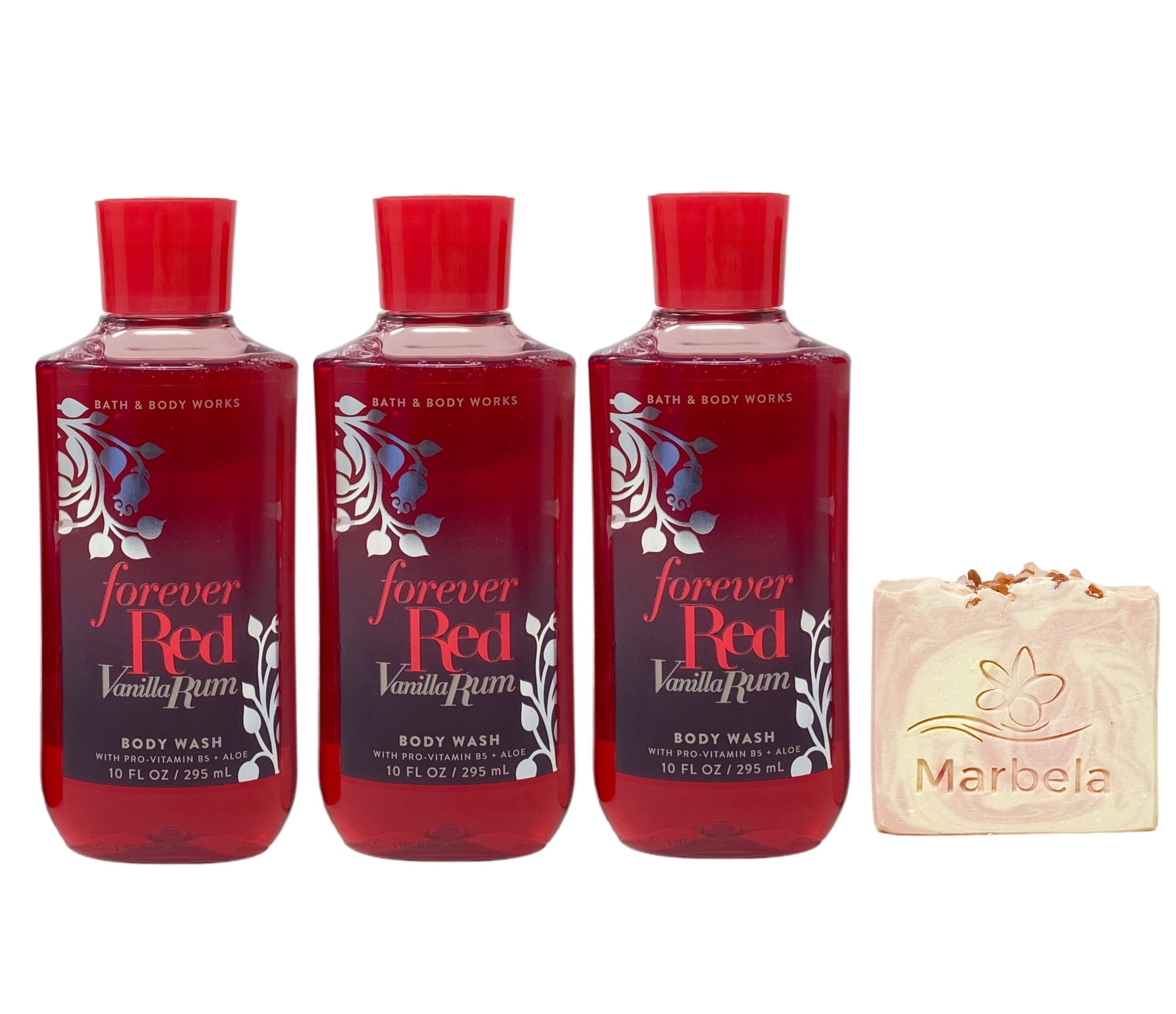 Bath & Body Works Forever Red Vanilla Rum 3 Body Washes with a Himalayan Salts Springs Bar Soap