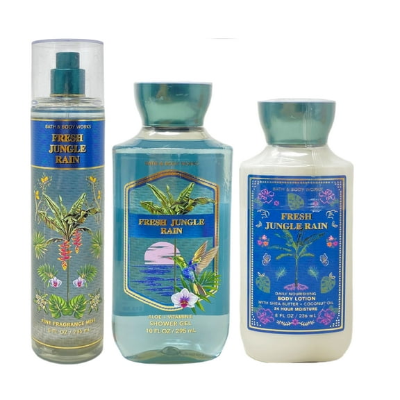 Bath & Body Works Fresh Jungle Rain - Trio Gift Set -Fragrance Mist, Shower Gel and Body Lotion