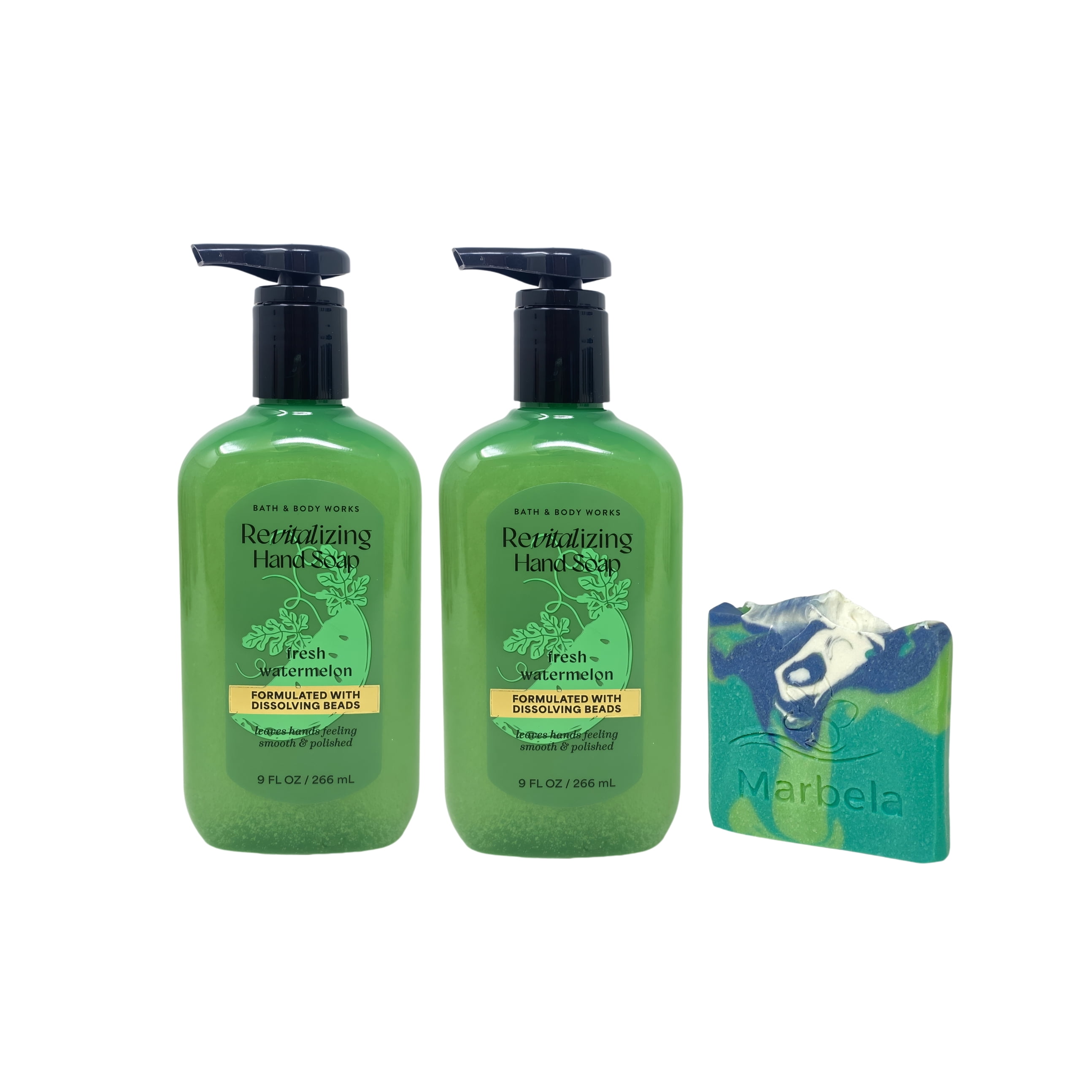 Bath & Body Works Fresh Watermelon 2 Revitalizing Gel Hand Soaps with an Aloe Vera Mini Soap