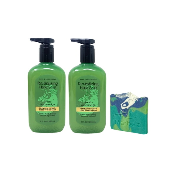 Bath & Body Works Fresh Watermelon 2 Revitalizing Gel Hand Soaps with an Aloe Vera Mini Soap