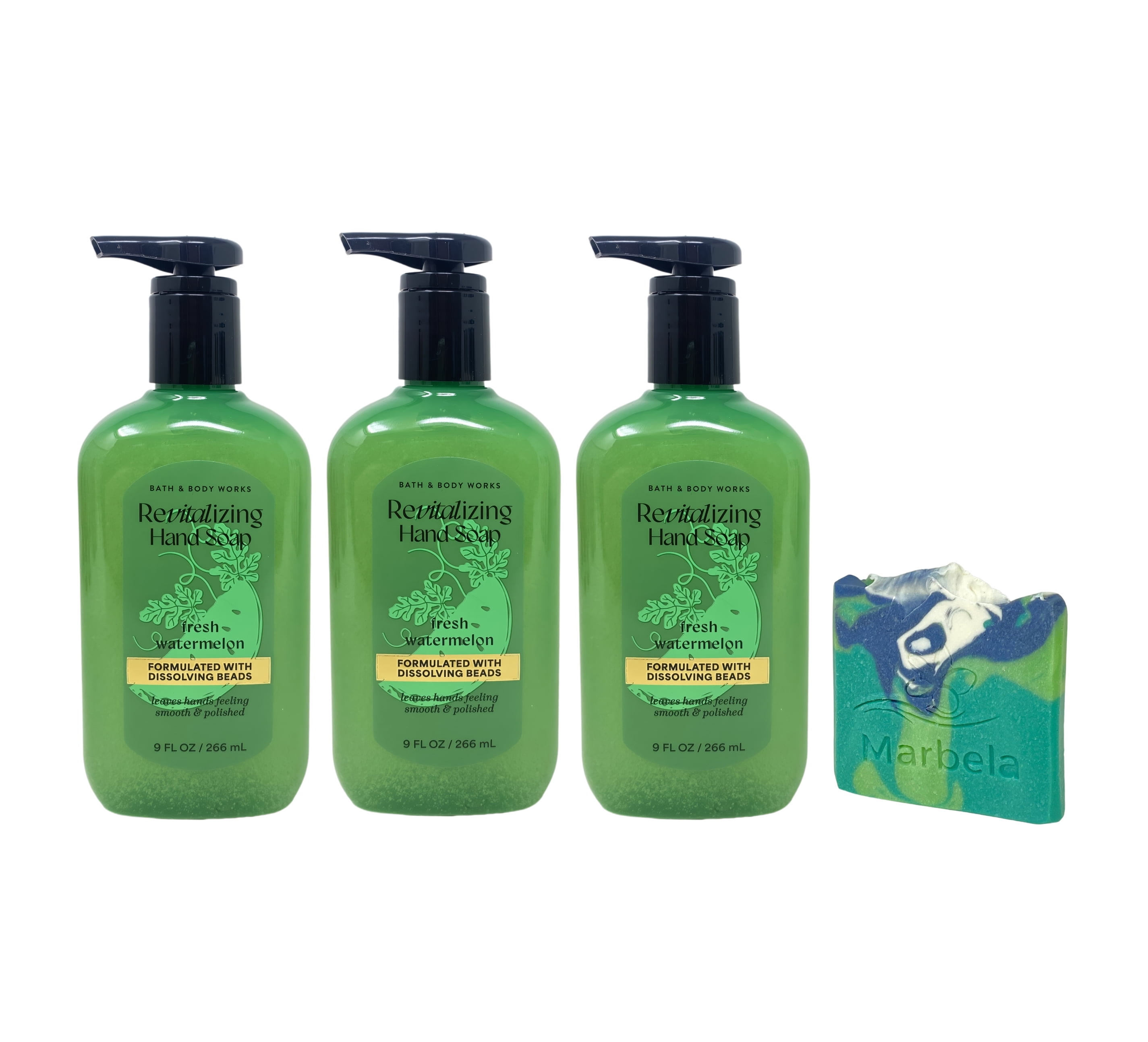 Bath & Body Works Fresh Watermelon 3 Revitalizing Gel Hand Soaps with an Aloe Vera Mini Soap