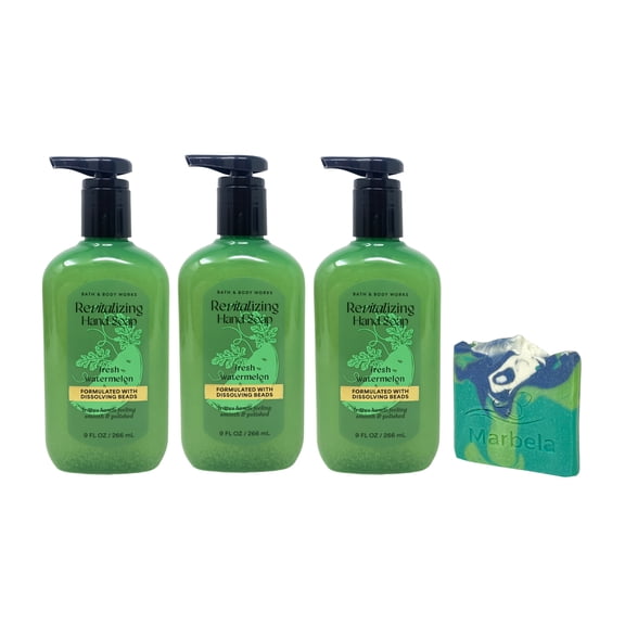 Bath & Body Works Fresh Watermelon 3 Revitalizing Gel Hand Soaps with an Aloe Vera Mini Soap