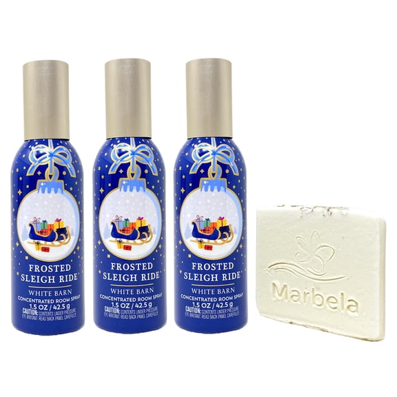 Bath & Body Works Frosted Sleigh Ride Concentrated Room Spray 3 Pack with a Natural Oats Sample Soap