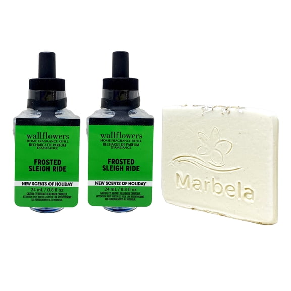 Bath & Body Works Frosted Sleigh Ride Wallflowers Fragrance Refill 2 Pack with a Natural Oats Bar Sample Soap