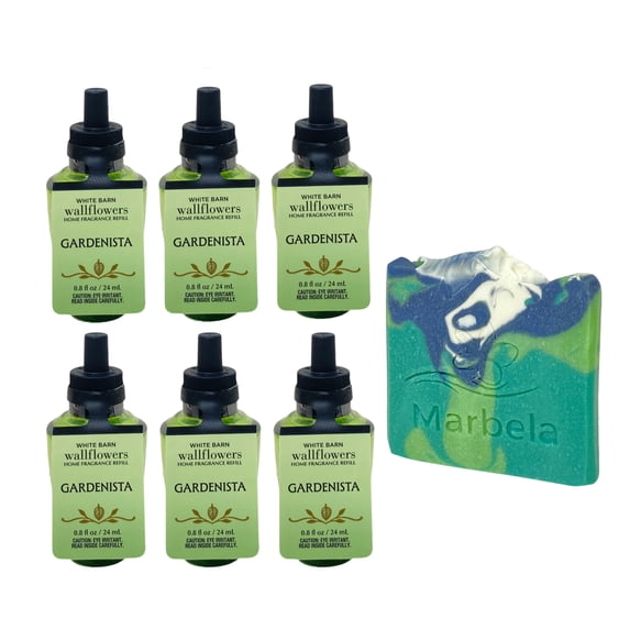 Bath & Body Works Gardenista 6 Wallflowers Home Fragrance Refill Bulbs with an Aloe Vera Mini Soap