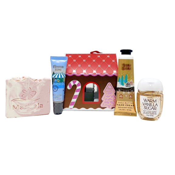 Bath & Body Works Gingerbread Frosting - Mini Gift Bag Set - Hand Cream, Hand Gel and Lip Gloss With a Himalayan Salts Springs Sample Soap.