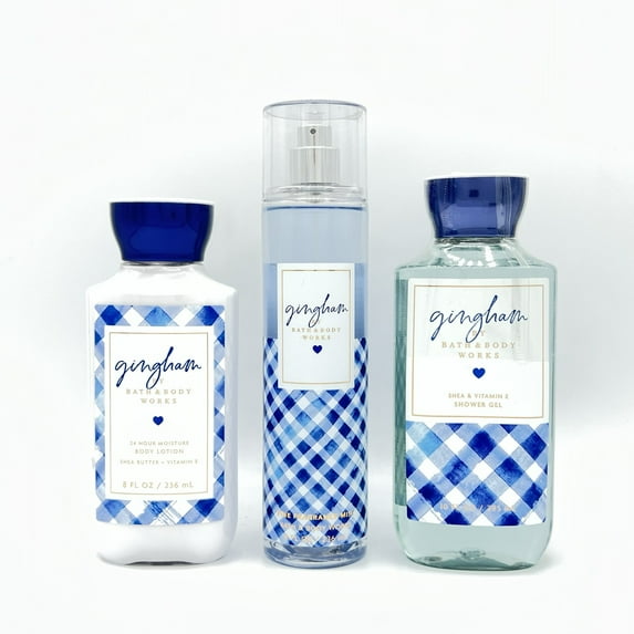 Bath & Body Works Gingham 8oz Body Lotion, 8oz Fine Fragrance Mist and 10oz Shower Gel 3-Piece Bundle