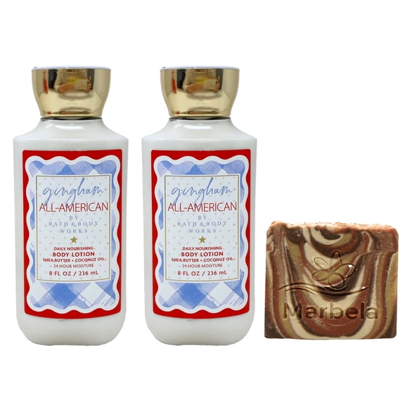 Bath & Body Works Gingham All-American 2 Pack Body Lotion Bundle with a Clay Baby Bar Soap - Full Size