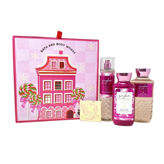 Bath & Body Works Gingham Gorgeous - Gift Box Set - Fine Fragrance Mist, Body Wash and Body Lotion with a Himalayan Salts Springs Sample Soap