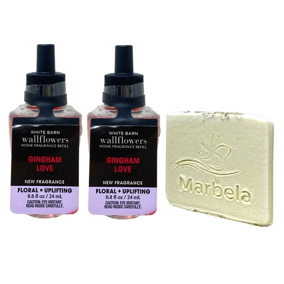 Bath & Body Works Gingham Love 2 Pack Wallflowers Home Fragrance Refill Bulbs with a Natural Oats Sample Soap