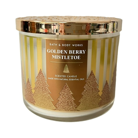 Bath & Body Works Goldenberry Mistletoe Scented 3 Wick Candle 14.5 oz