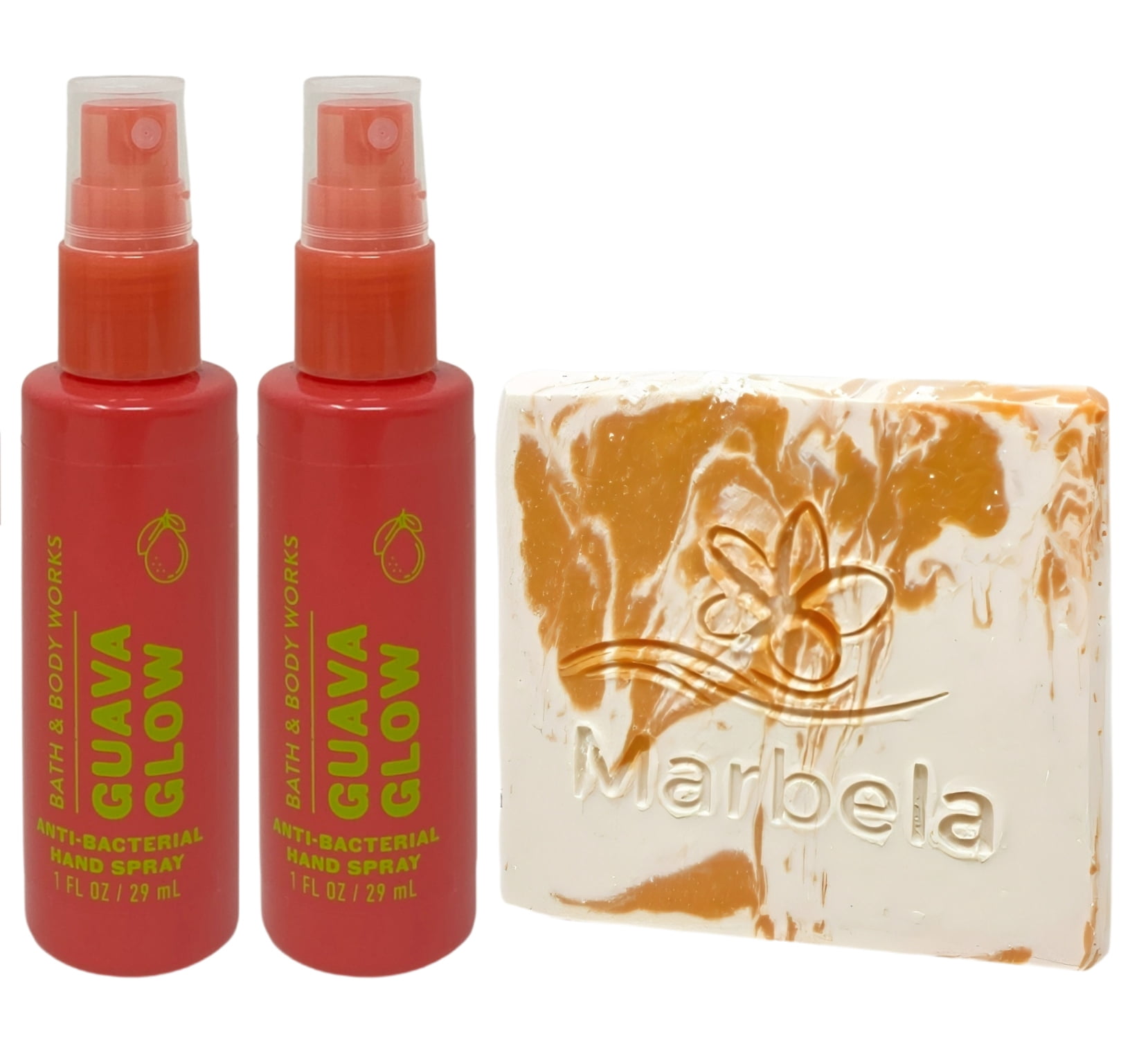 Bath & Body Works Guava Glow 2 - Hand Sprays - (1 fl oz / 29 ml Each) with a Peach Gardenia Mini Soap
