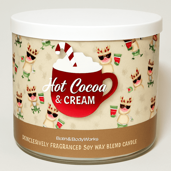Bath & Body Works HOT COCOA & CREAM 14.5 oz decadent milk chocolate, fresh steamed milk and mini marshmallow Scented 3-Wick Candle