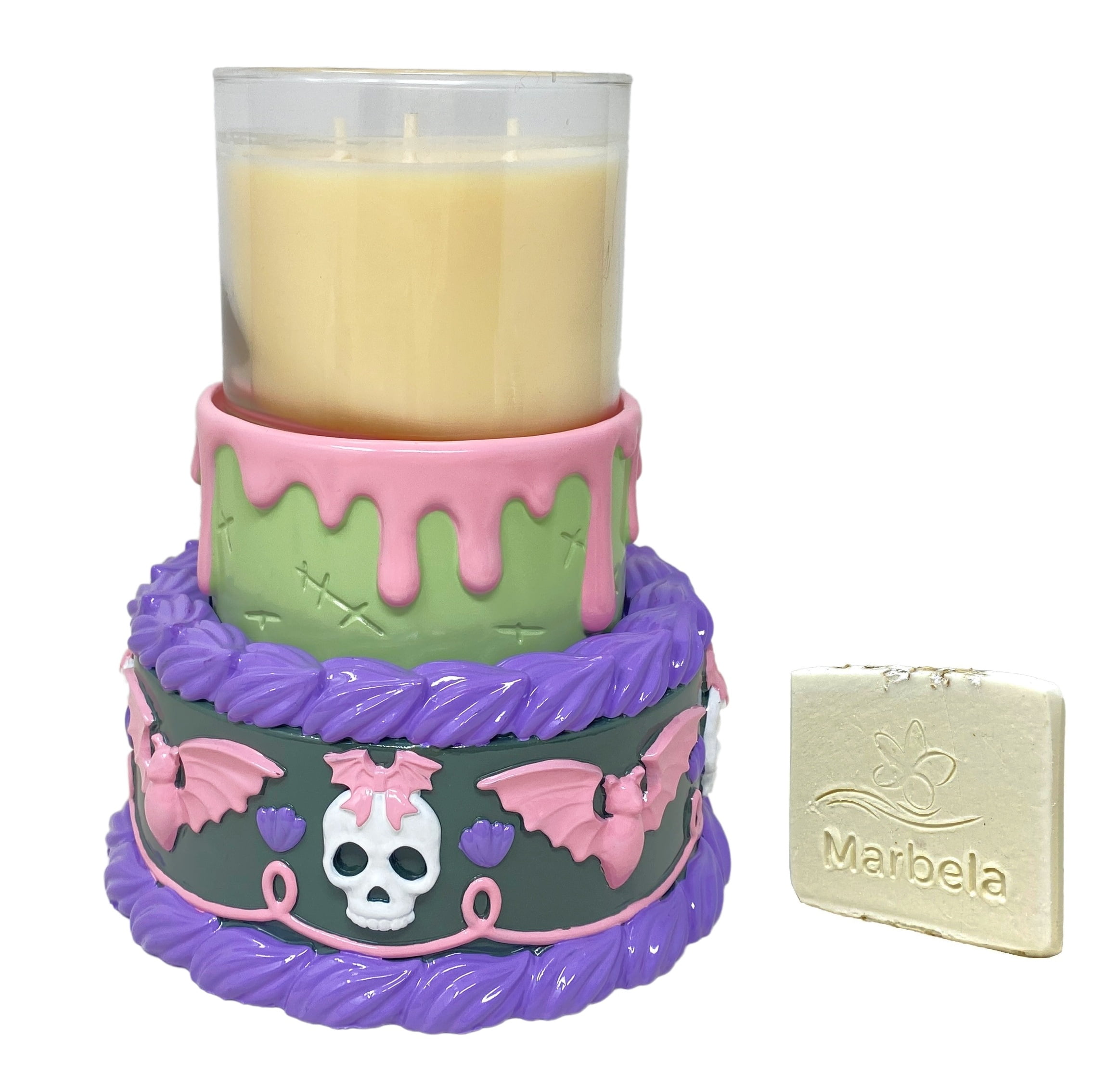 Bath & Body Works Halloween Cake Pedestal 3-Wick Candle Holder with a Natural Oats Sample Soap
