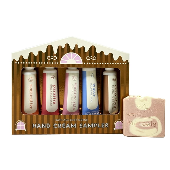 Bath & Body Works Hand Cream Sampler Gift Box Set with a Himalayan Salts Springs Sample Soap - Set Of 5 Hand Creams
