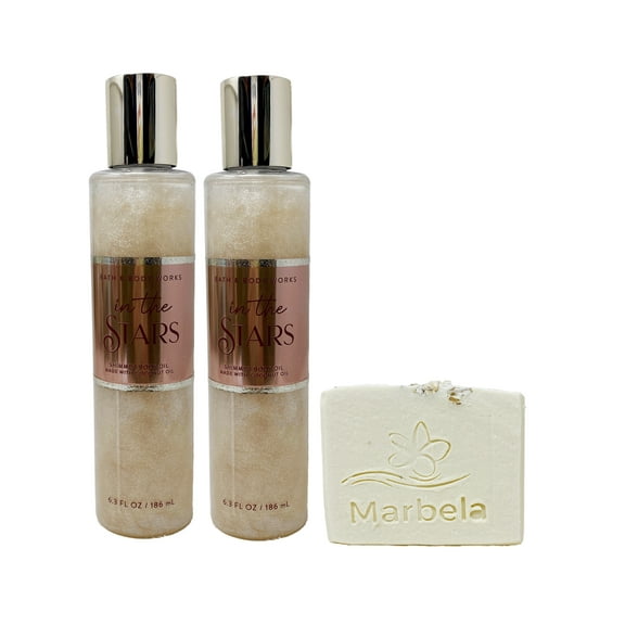 Bath & Body Works In The Stars - Pack of Two - Shimmer Body Oil With a Natural Oats Sample Soap