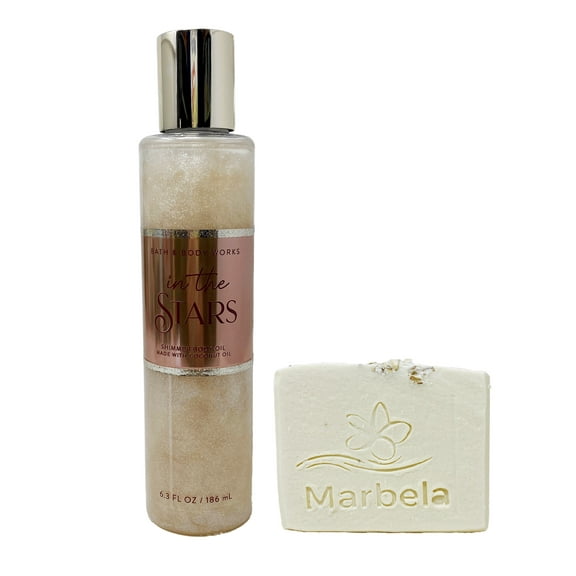 Bath & Body Works In The Stars Shimmer Body Oil With a Natural Oats Sample Soap