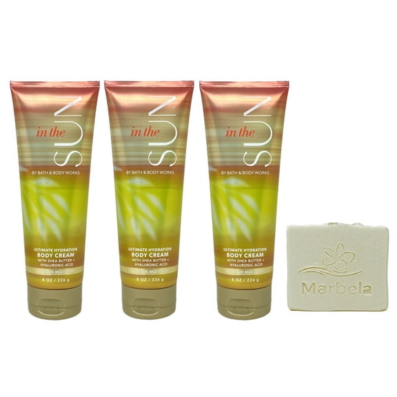 Bath & Body Works In The Sun 3 Pack Body Cream Bundle with a Natural Oats Bar Soap - Full Size