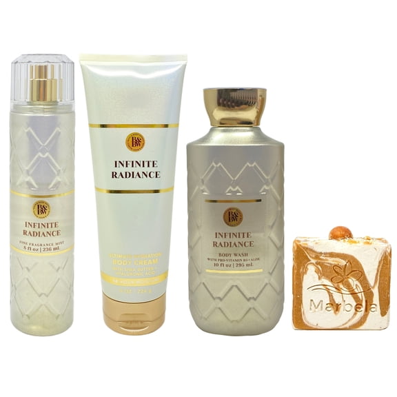 Bath & Body Works Infinite Radiance Fine Fragrance Mist, Ultimate Hydration Body Cream and Body Wash with a Peach Gardenia Bar Soap