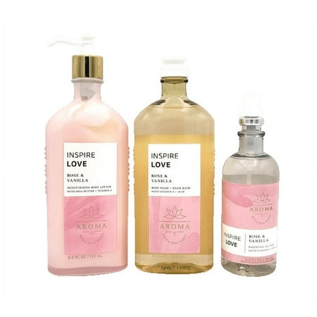 Bath & Body Works Inspire Love Rose & Vanilla Gift Set, 3 Piece