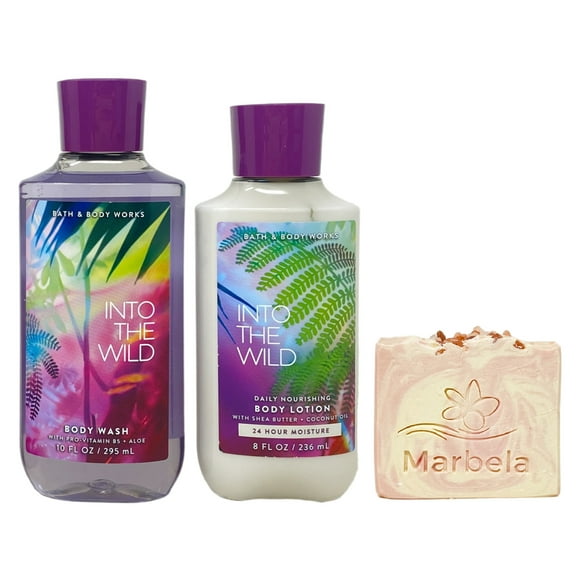 Bath & Body Works Into The Wild Body Wash and Body Lotion Duo Set with a Himalayan Salts Spring Bar Soap - Full Size