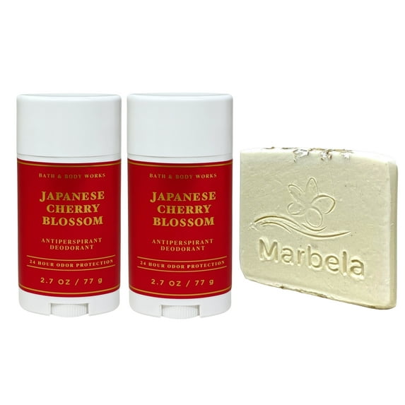 Bath & Body Works Japanese Cherry Blossom 2 Antiperspirant Deodorants with a Natural Oats Sample Soap