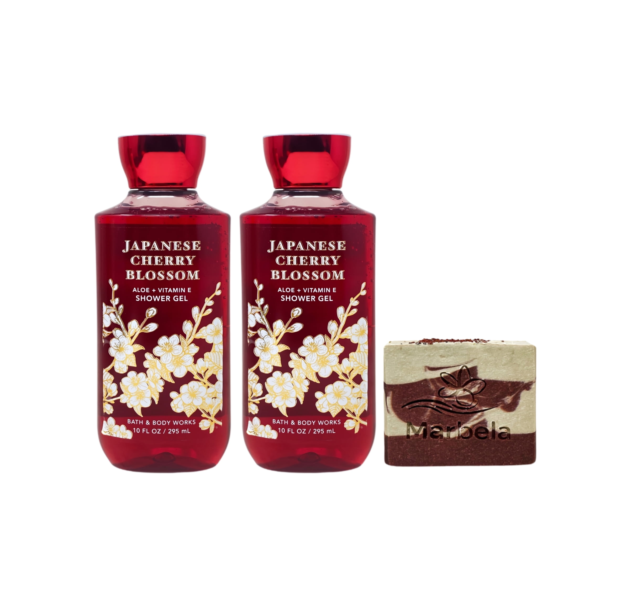 Bath & Body Works Japanese Cherry Blossom - 2 Shower Gels with a Cherry On Top Bar Soap