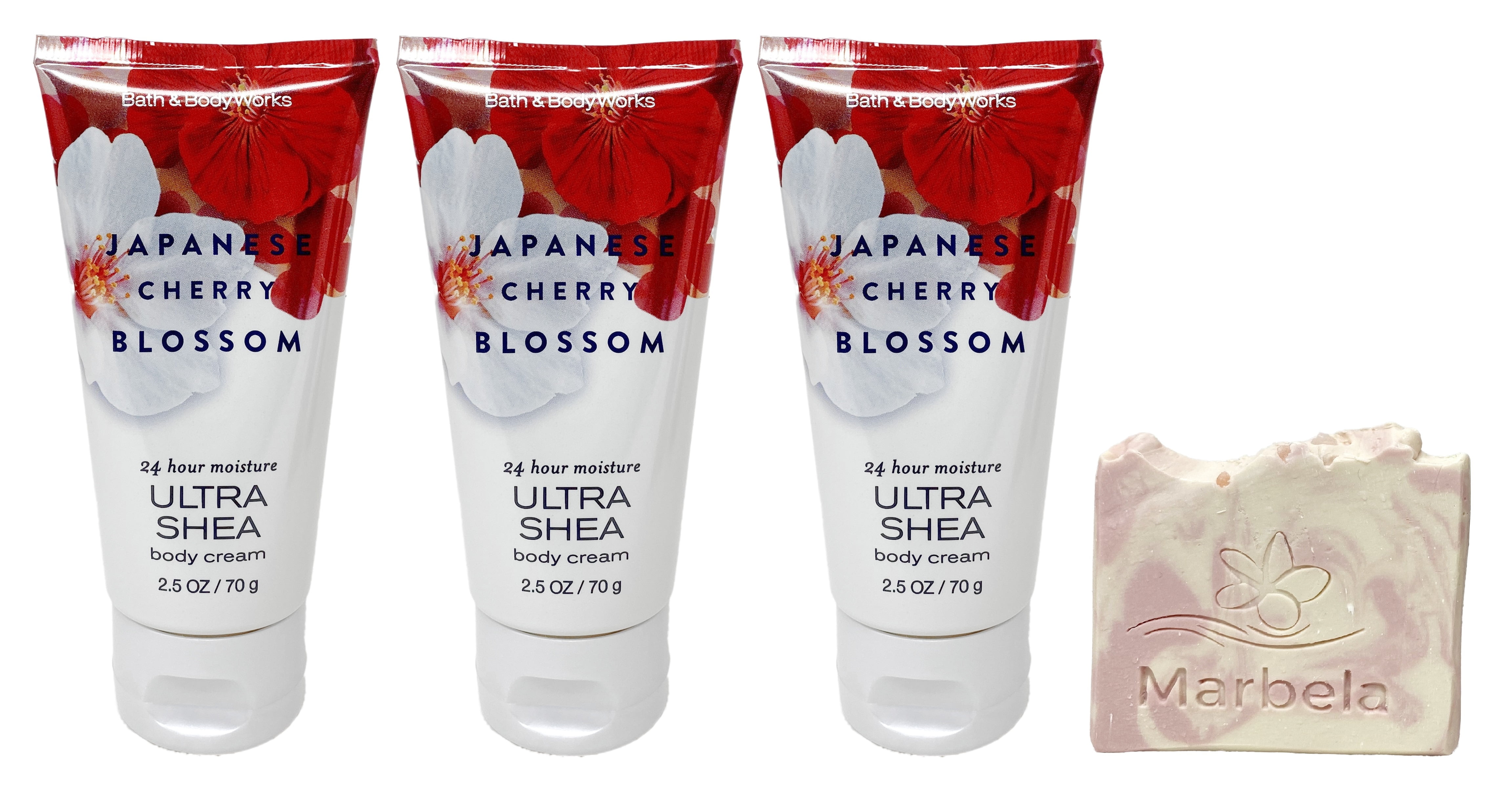 Bath & Body Works Japanese Cherry Blossom - 3 Pack Travel Size - Body Cream With a Himalayan Salts Springs Sample Soap.