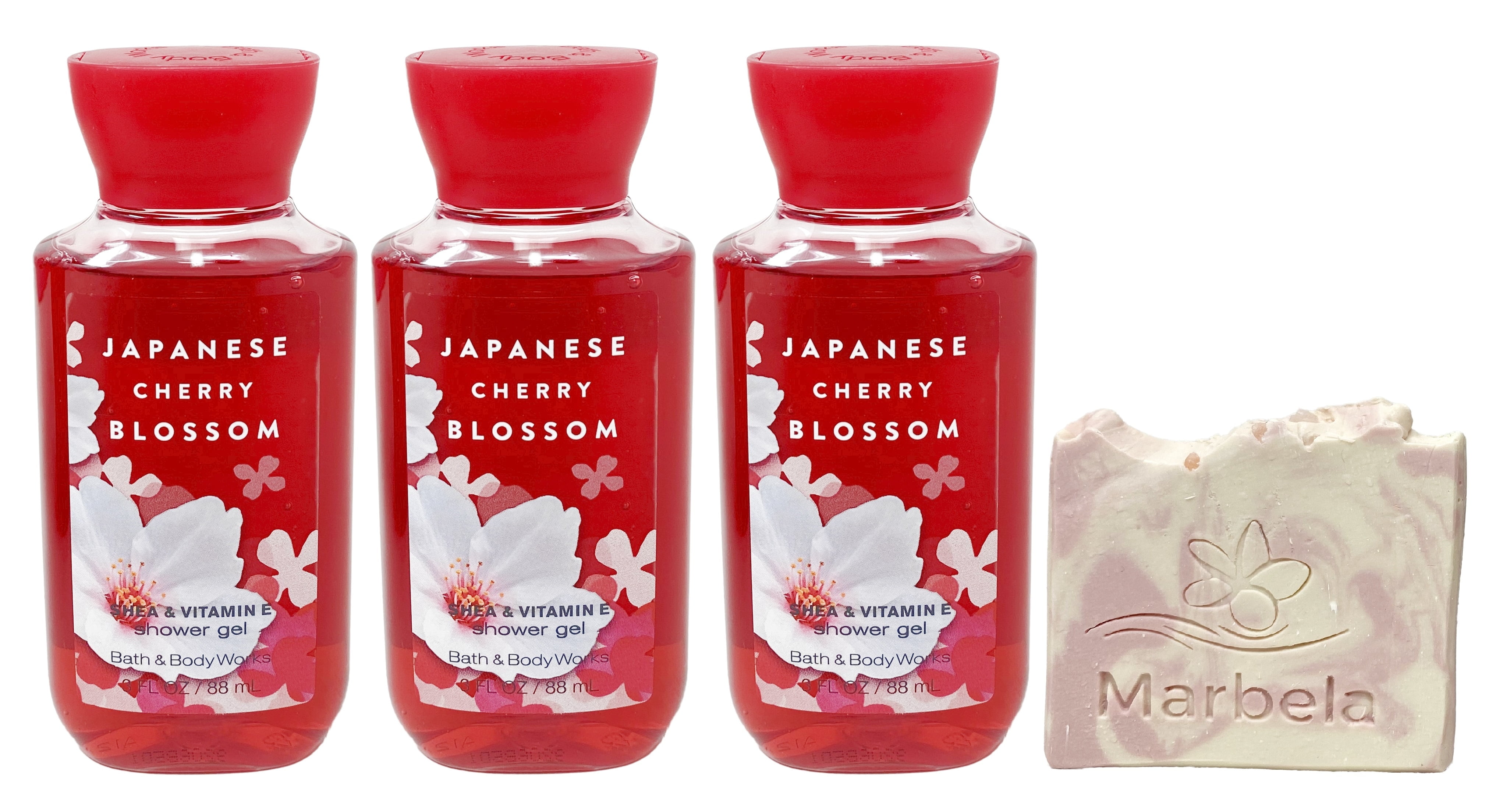 Bath & Body Works Japanese Cherry Blossom - 3 Pack Travel Size - Shower Gel With a Himalayan Salts Springs Sample Soap.