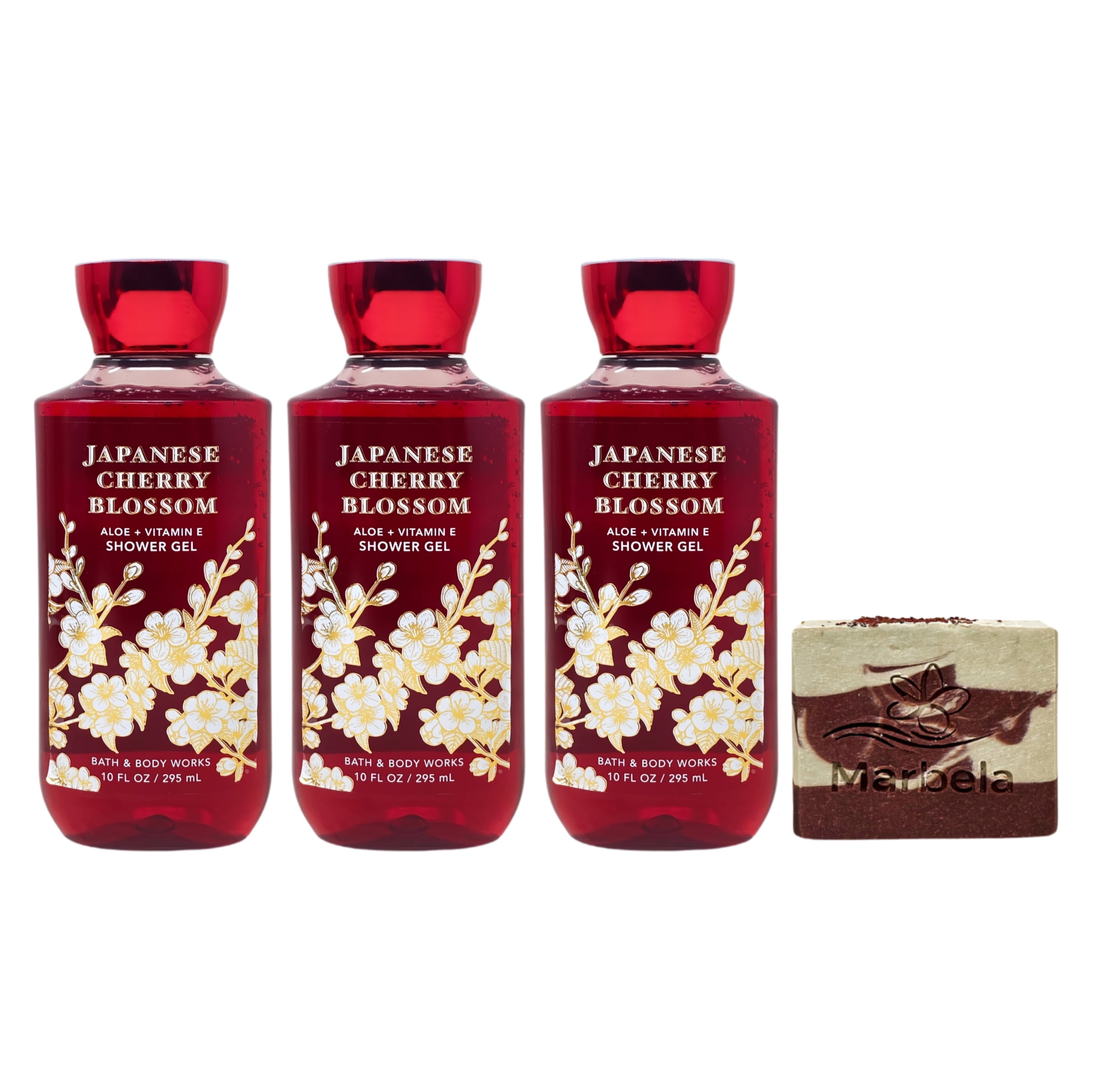 Bath & Body Works Japanese Cherry Blossom - 3 Shower Gels with a Cherry On Top Bar Soap