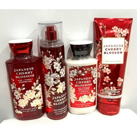 Bath & Body Works Japanese Cherry Blossom Deluxe Body Care (Body Lotion, Shower Gel, Fragrance Mist, and Body Cream)