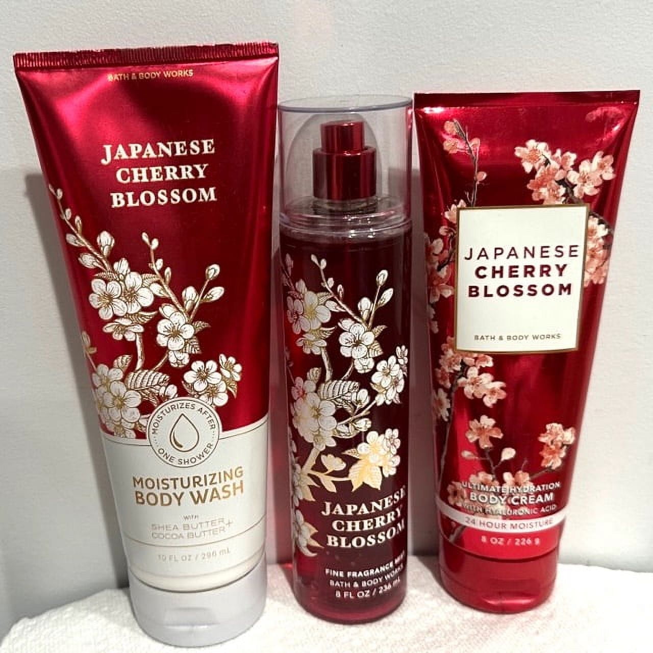 Bath & Body Works Japanese Cherry Blossom Trio (Body Wash, Fragrance Mist, and Body Cream)