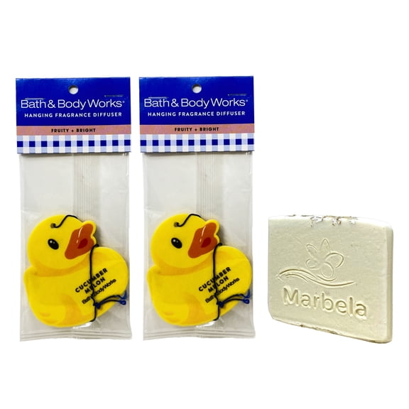 Bath & Body Works Limited Edition Billie The Duck Cucumber Melon Hanging Fragrance Diffuser 2 Pack with a Natural Oats Sample Soap