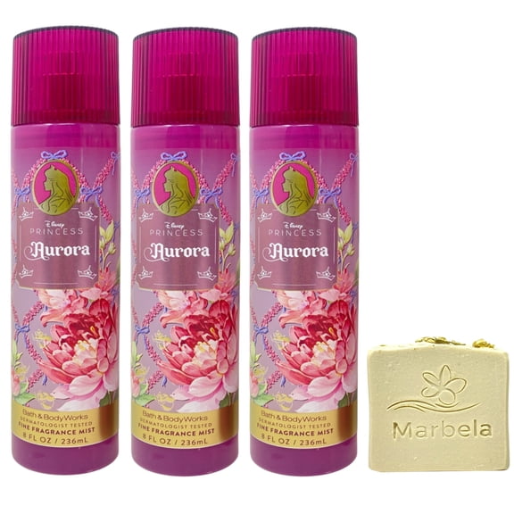 Bath & Body Works Limited Edition Princess Collection Aurora 3 Fine Fragrance Mists with a Wild Jasmine Bar Soap